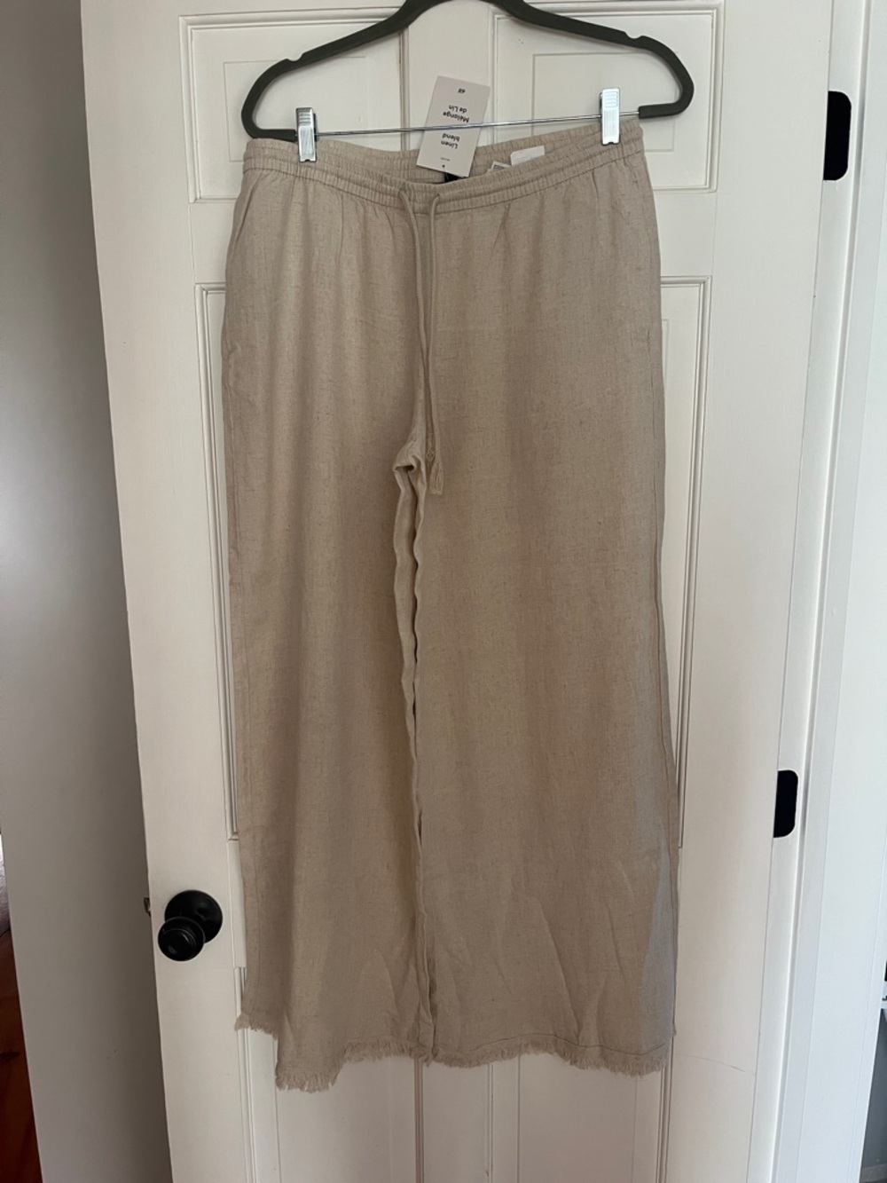 H&M Wide Leg Linen-Blend Pants in Beige